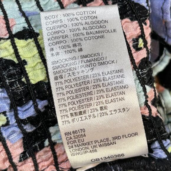 Free People Floral Smocked Puff Sleeve Top Multicolor Boho M - Picture 6 of 9